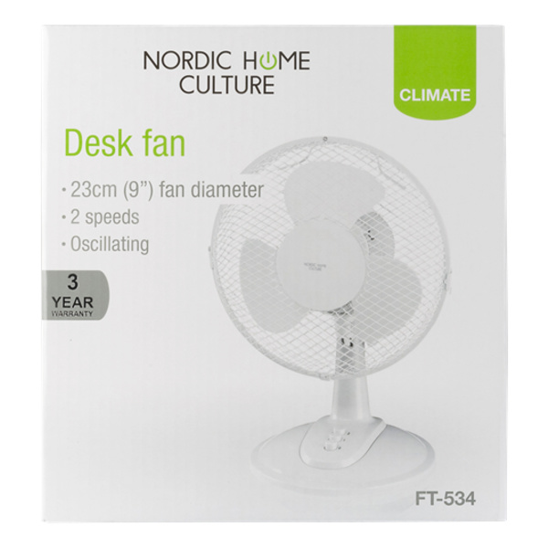 NORDIC HOME CULTURE Pöytätuuletin, 230 mm, kolme nopeutta 20 W White
