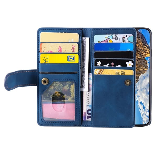 Til iPhone 17e / 16e Etui med Lynlåslomme og 9 Kortlommer Blue