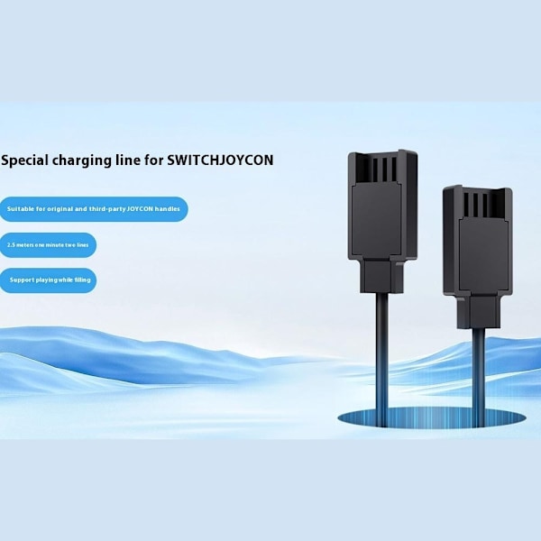 2 i 1 ladekabel kompatibel med Nintendo Switch Joy-Con 2,5 m forlenget USB-laderledning Black