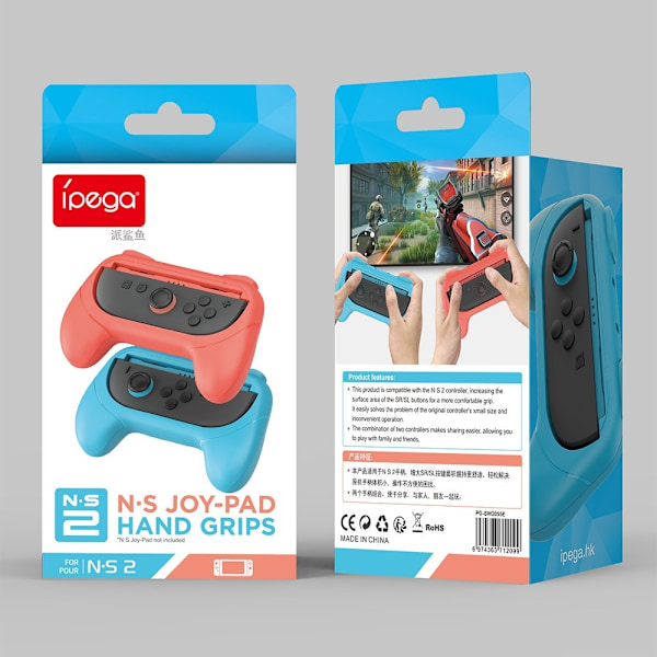 1 par Kompatibla med Nintendo Switch 2 Grepp Skal spelkontroll Joy-Con Röd+Blå Blå
