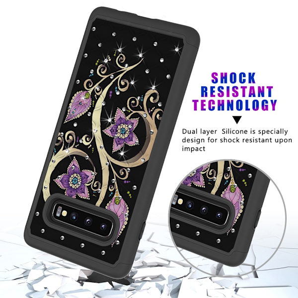 Samsung Galaxy S10+ Pattern PC TPU Phone Shell - Vivid Flower Black