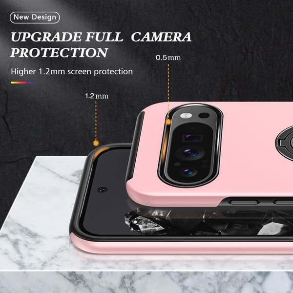 Hybrid-etui med fingerreim og kickstand for Google Pixel 9 / Pixel 9 Pro Pink