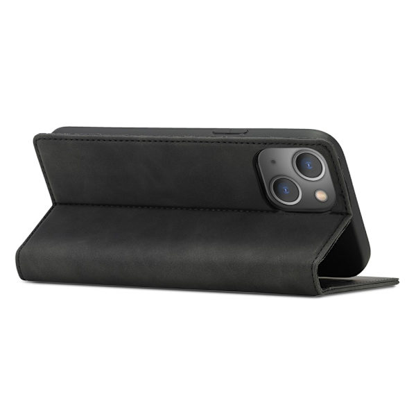 LC.IMEEKE Magneettinen puhelinkotelo iPhone 15 Plus -telineen lompakon suojukselle Black