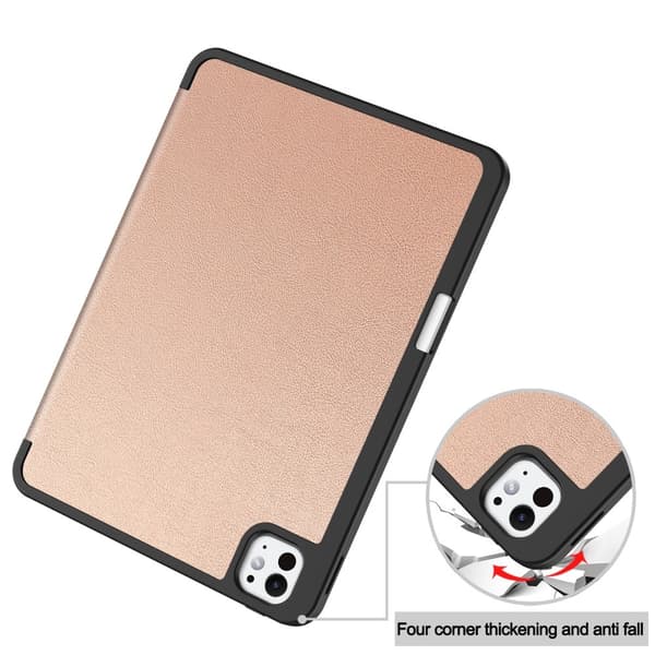 Etui for iPad Pro 11 (2024) med Tri-fold Stativ, Tablettdeksel med Penneholder Pink gold