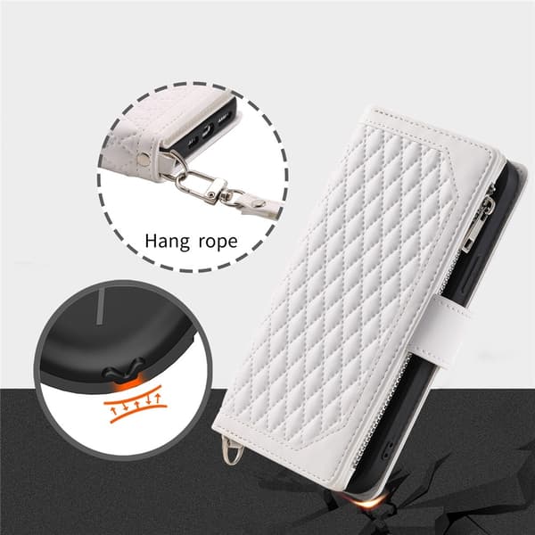 For Google Pixel 10 Pro / 10 / 9 Pro / 9 Zipper Wallet Case Rhombus Phone Cover White