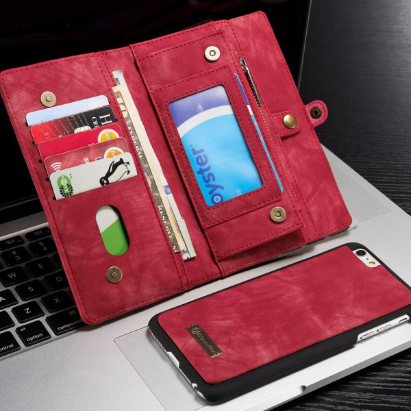 CASEME iPhone 6s 6 Plus Retro Split läder plånboksfodral Röd Röd