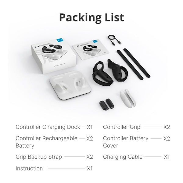 BOBOVR CD3 til Meta Quest 3 / Meta Quest 3S VR-opladerdock til controllere Black
