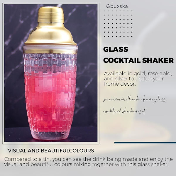 385 ml Cocktail Shaker i vevd glass + lokk i rustfritt stål Transparent