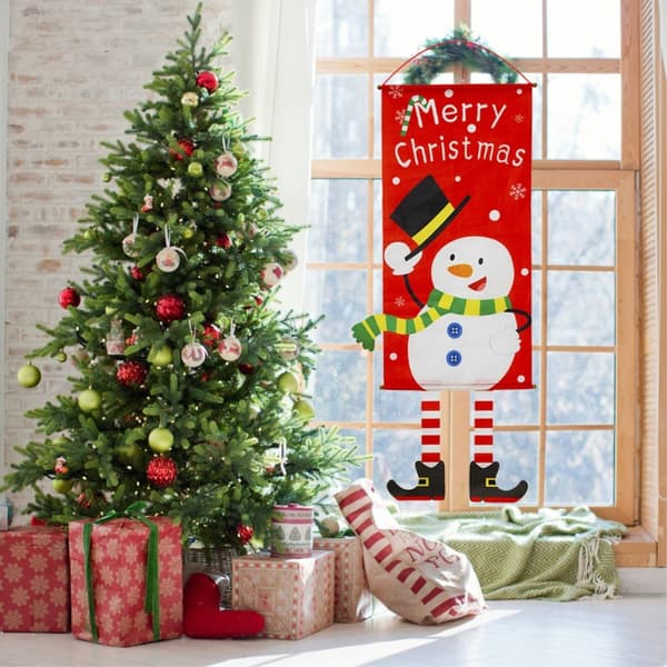 Merry Christmas Flagga Xmas Hängande Banner Dörr Dekor - Julgran Blå