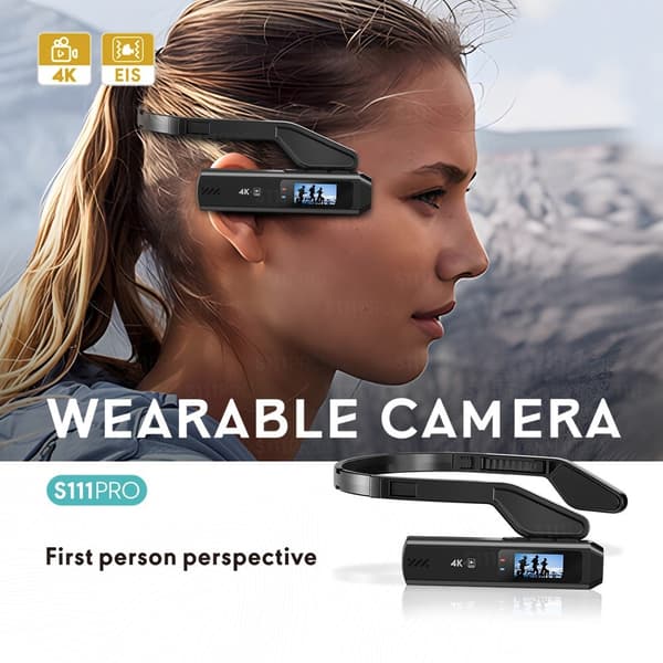 Videokamera Actionkamera Førstepersonsperspektiv 4K Hovedmonteret IPS-skærm Black