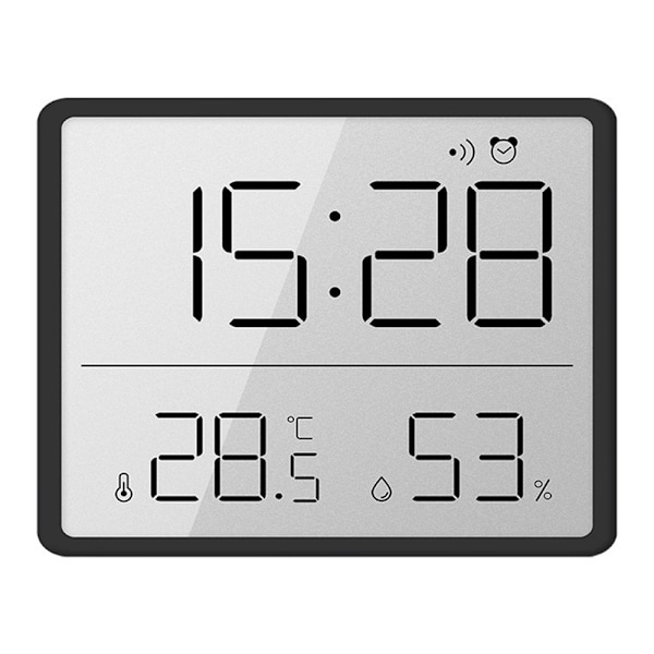 Digital väckarklocka LCD klocka med kalender temperatur och luftfuktighet Svart