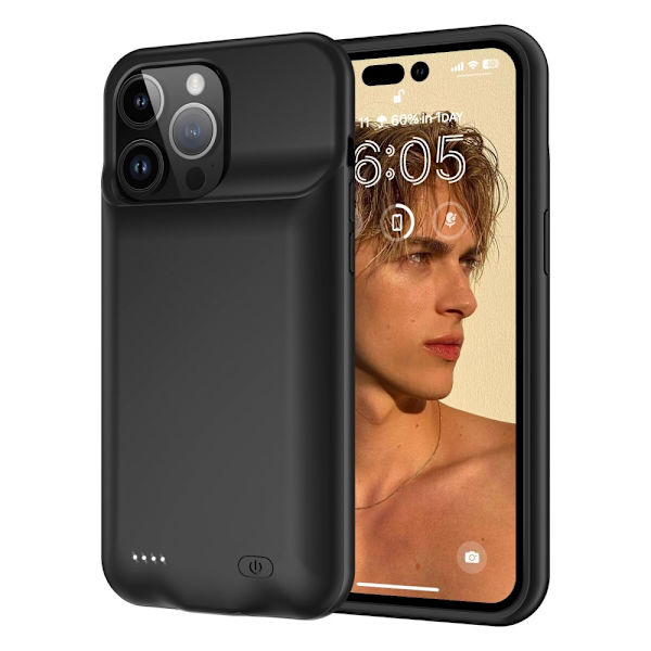 Uppladdningsbart Batteri Fodral Skal för iPhone 15 Pro Max 8500mAh Svart