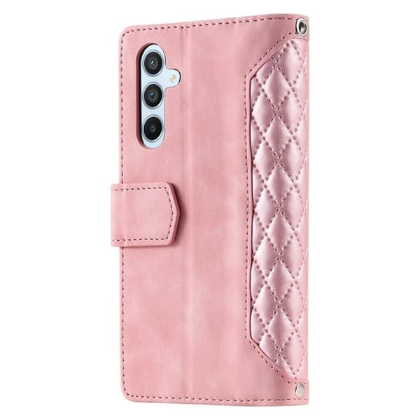 För Samsung Galaxy S26 5G Zipper Wallet Case Rhombus Telefonfodral Rosa