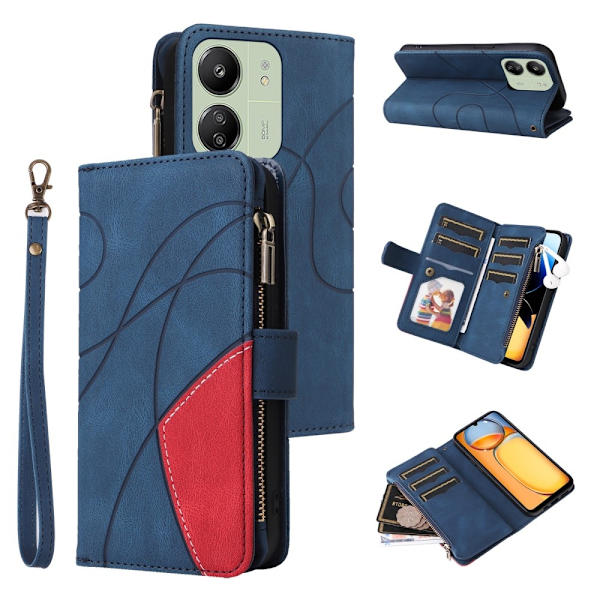 KT lompakkokotelo Xiaomi Redmi 13C:lle - Vihreä-punainen Blue