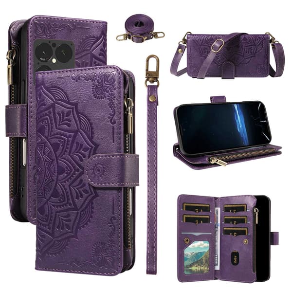 Lommebokdeksel med Mandala-mønster og Håndleddsstropp til Sony Xperia 1 VIII Purple