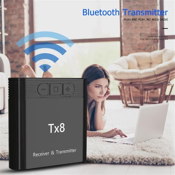 Tx8 2-i-1 Bluetooth 5.0 sender-mottakeradapter for TV PC hodetelefoner musikk lyd Black