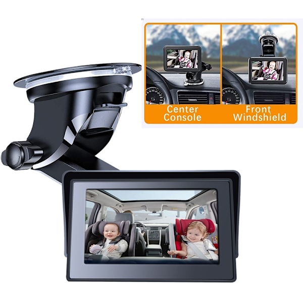 4,3" HD 1080P bilmonitorkamera för bakåtvänd babysäte vidvinkel infraröd kamera Svart