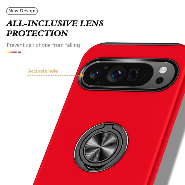 Hybrid-etui med fingerreim og kickstand for Google Pixel 9 / Pixel 9 Pro Red