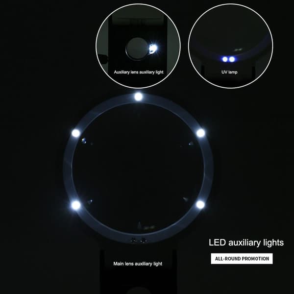 Hopfällbart stort förstoringsglas med LED lampa 3,5 x 110mm Vit