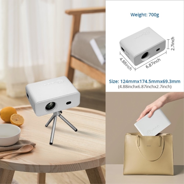 4K projektor WiFi 6 Bluetooth 5.2 Android 11 1+8G hjemmeprojektor White