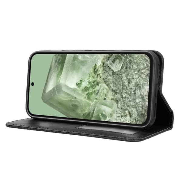 Google Pixel 8a Stativ Telefonveske Full Beskyttelse Lommebok Deksel - Svart Black