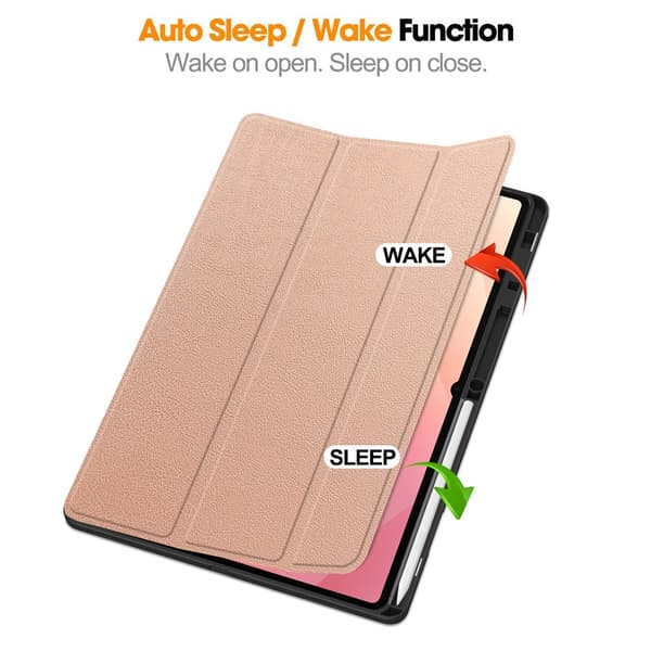 Til Samsung Galaxy Tab S12 Ultra Tri-Fold nettbrettdeksel med pennholder Pink gold