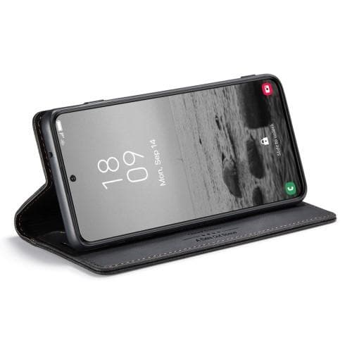 AUTSPACE A01 Retro tegnebog taske til Samsung Galaxy S23 - Sort Black