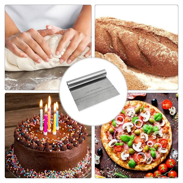Deigskrape Rustfritt stål Slicer Pastry Pizzakutter med måleskala Silver chrome