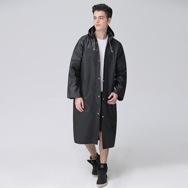 Vanntett vindtett gjenbrukbar unisex regnponcho med hette Black