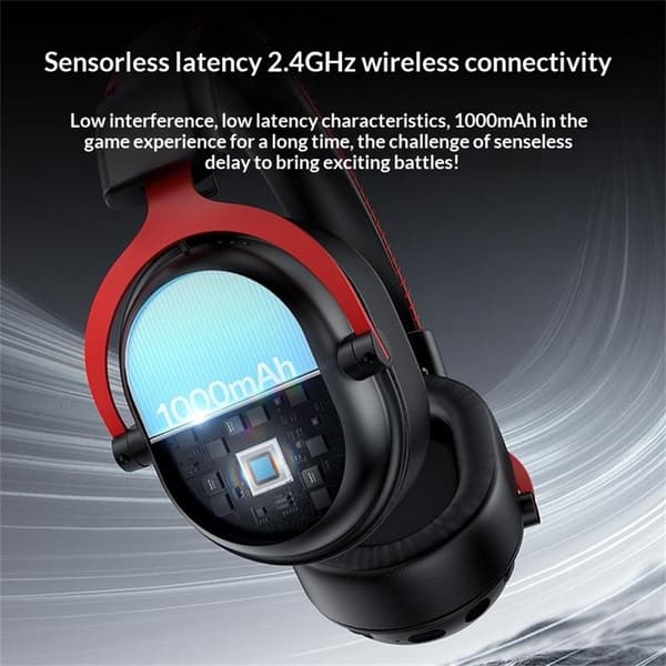 YESIDO Gaming Headset Bluetooth 2.4G Kablede Over-Ear Hodetelefoner Mikrofon Black