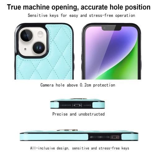 iPhone 14 Rhombus Grid Mönster Skal FingerRing - Sky Blue Ljusblå