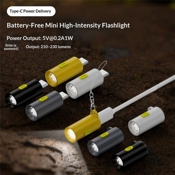 Lommelygte-2-pak: Batterifri minilommelygte med USB-C Plug & Play, 210–230 lumen Black
