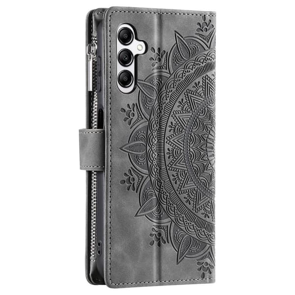 Til Samsung Galaxy A56 tegnebogscover Cover Shell Mandala Blomstermønster - Grå Grey