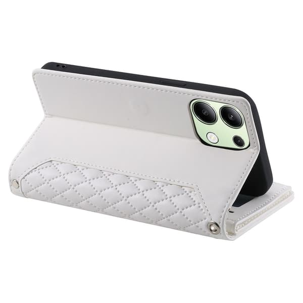 För Xiaomi Redmi 15C Zipper Wallet Case Rhombus Stitching Line Telefonfodral Vit