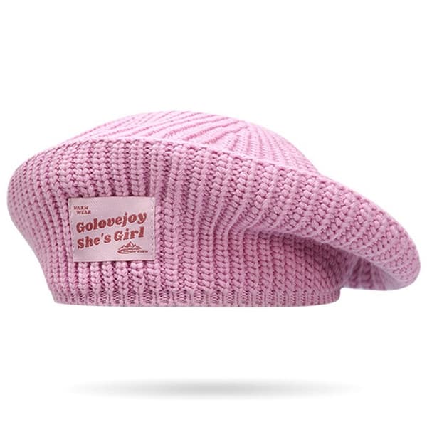 GOLOVEJOY Bomullsstrikket Vintervarm Beanie Elastisk Strikket Beret Caps - Rosa Pink