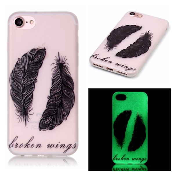 iPhone 7 4,7" Skal Glow in the dark - Tribal Feathers Purple