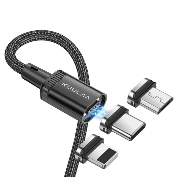 KUULAA 2m 3A Magnetisk Kabel USB-C / iP (5-14) / Micro USB 3-i-1 Opladning + Data Black