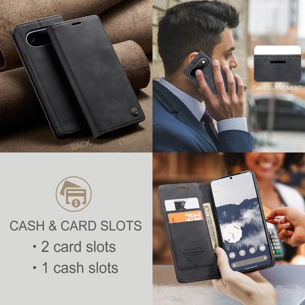 CASEME Puhelimen lompakkokotelo jalustalla Google Pixel 11 Pro ja Google Pixel 11 Black