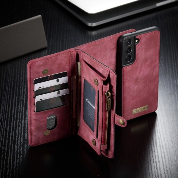 CASEME Samsung Galaxy S21+ (Plus) Retro läder plånboksfodral Röd Röd