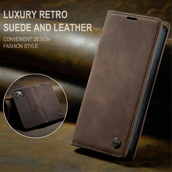 CASEME Retro tegnebog taske til iPhone 14 - Mørkebrun Brown