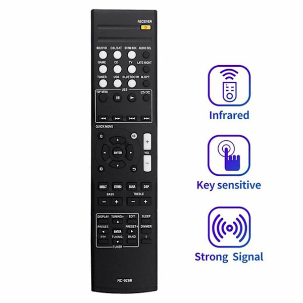Fjernkontroll Utskiftning for RC-928R for Onkyo AV-receiver Black
