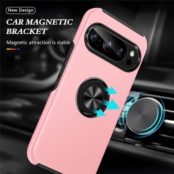 Til Google Pixel 10 Pro / Pixel 10 SkalFingerring Kickstand Hybrid Taske - Lyserød Pink