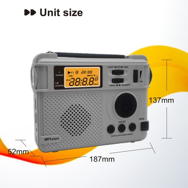Emergency AM FM-radio Bluetooth Afspiller Håndsvinggenerator PowerBank Black