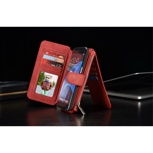 CASEME Samsung Galaxy S7 Edge Retro nahkainen lompakkokotelo, punainen Red
