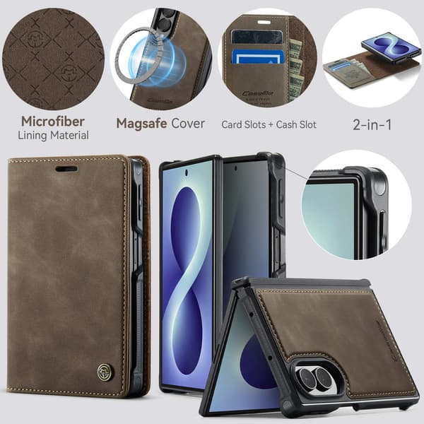 CASEME Magnetiskt plånboksfodral till Samsung Galaxy Z Fold8 Brun