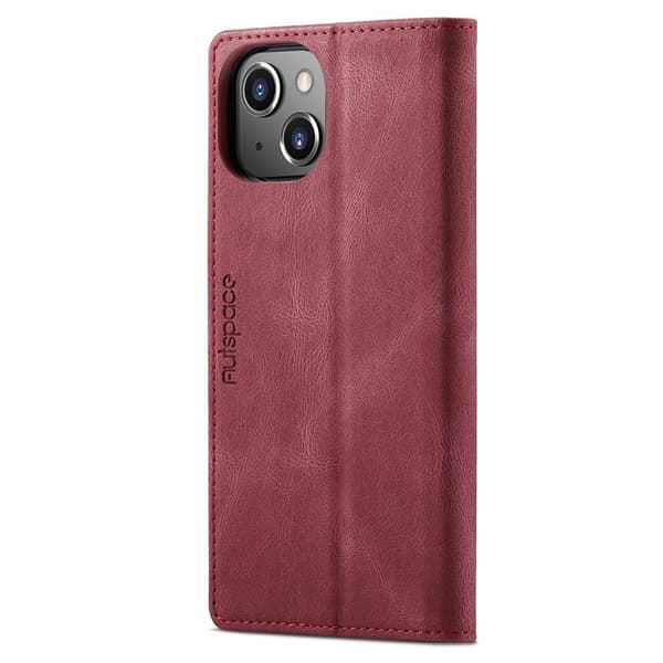 AUTSPACE A01 Retro Lommebokveske for iPhone 13 - Rød Red