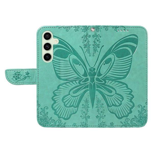 Til Samsung Galaxy S24 FE Etui Stand Tegnebog Etui Sommerfuglemønster Green