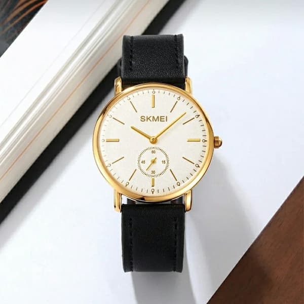 SKMEI Armbåndsur Ur Læderrem Rundt Quartz Ur - Sort Black