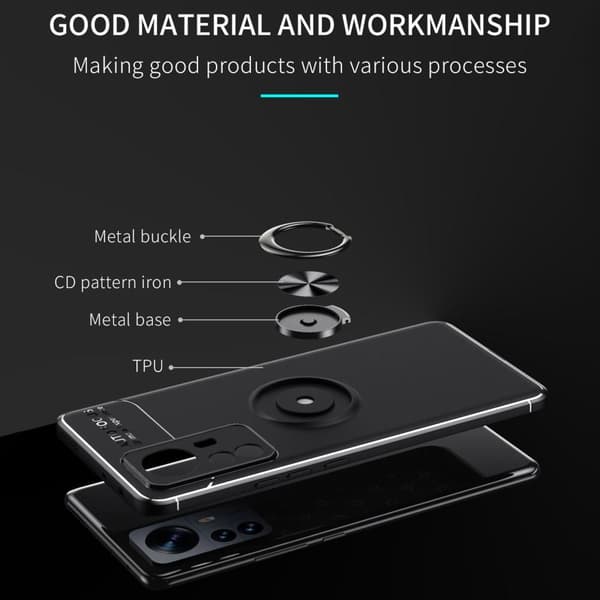 Xiaomi 12 Pro - deksel med fingerring og innebygd plate Black