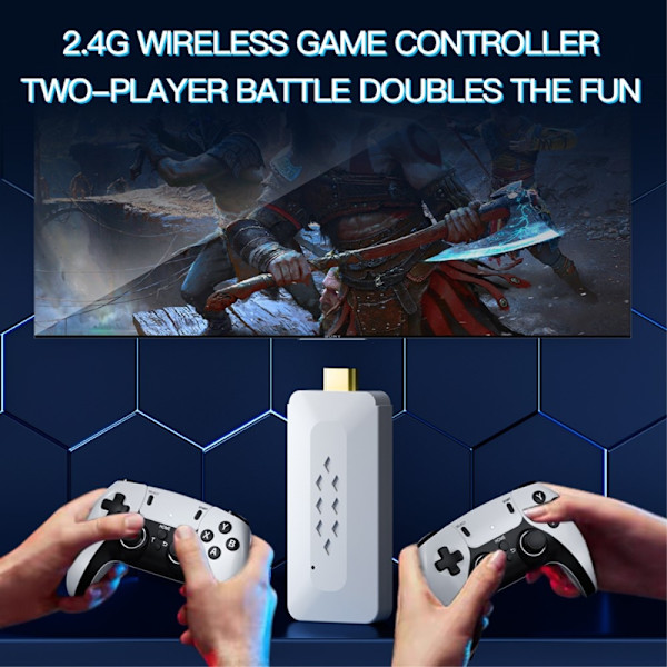 Game Stick 4K Dual 2.4G langattomat peliohjaimet ja 128G 30000+ Games for TV White